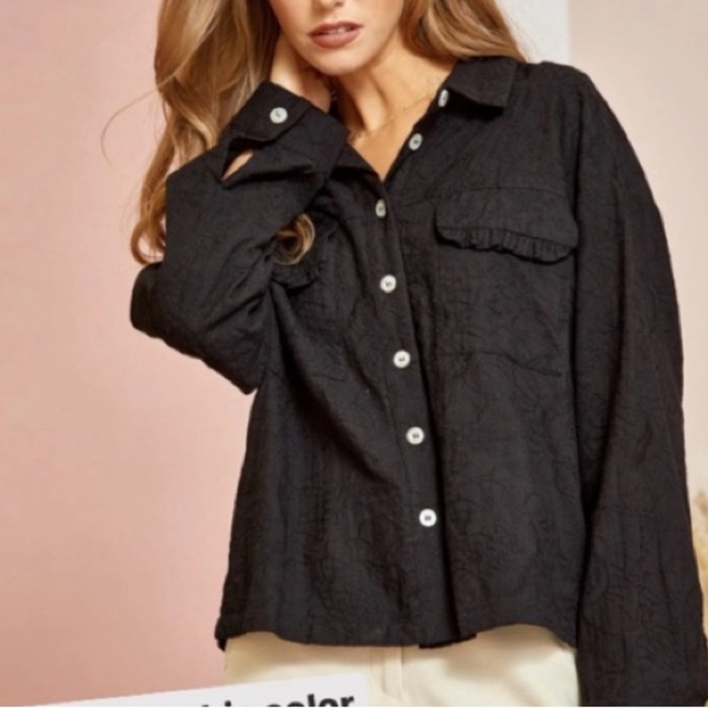 Andree By Unit Eyelet Long Sleeve Button-Down Wit… - image 1